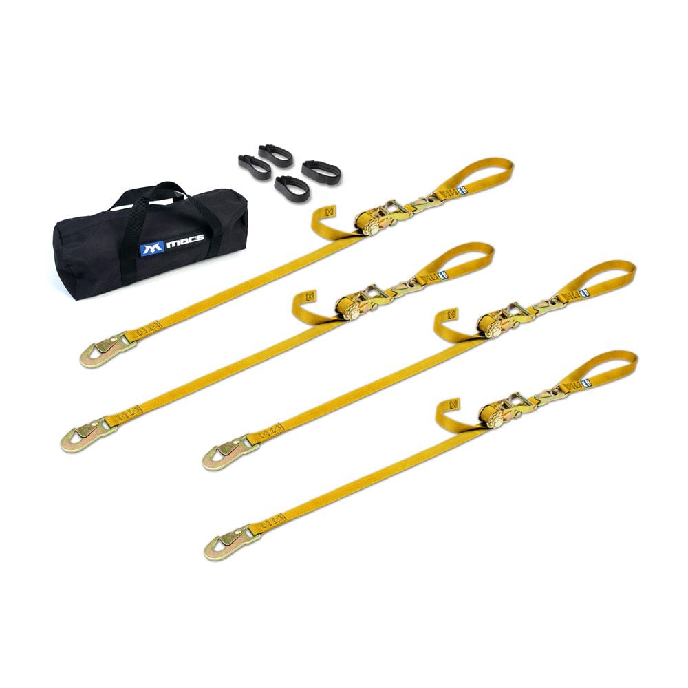 Mac's Tie Downs 1" Motorcycle Ratchet Tie-Down Pack with Integrated Soft Loops, Flat Snap Hooks