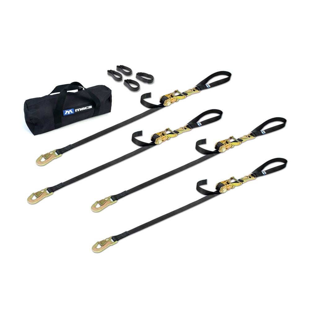 Mac's Tie Downs 1" Motorcycle Ratchet Tie-Down Pack with Integrated Soft Loops, Flat Snap Hooks
