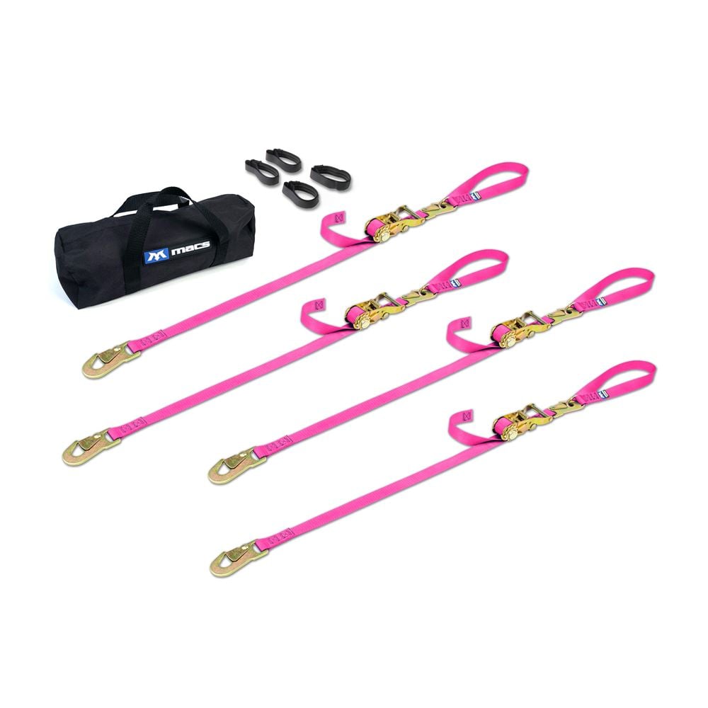 Mac's Tie Downs 1" Motorcycle Ratchet Tie-Down Pack with Integrated Soft Loops, Flat Snap Hooks