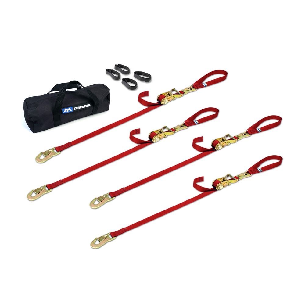 Mac's Tie Downs 1" Motorcycle Ratchet Tie-Down Pack with Integrated Soft Loops, Flat Snap Hooks