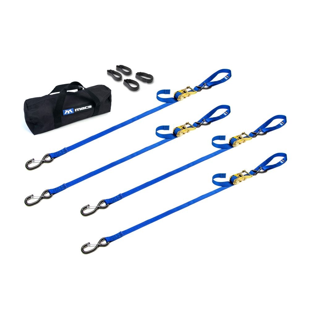 Mac's Tie Downs 1" Motorcycle Ratchet Tie-Down Pack with Integrated Soft Loops S-Hooks And Keepers