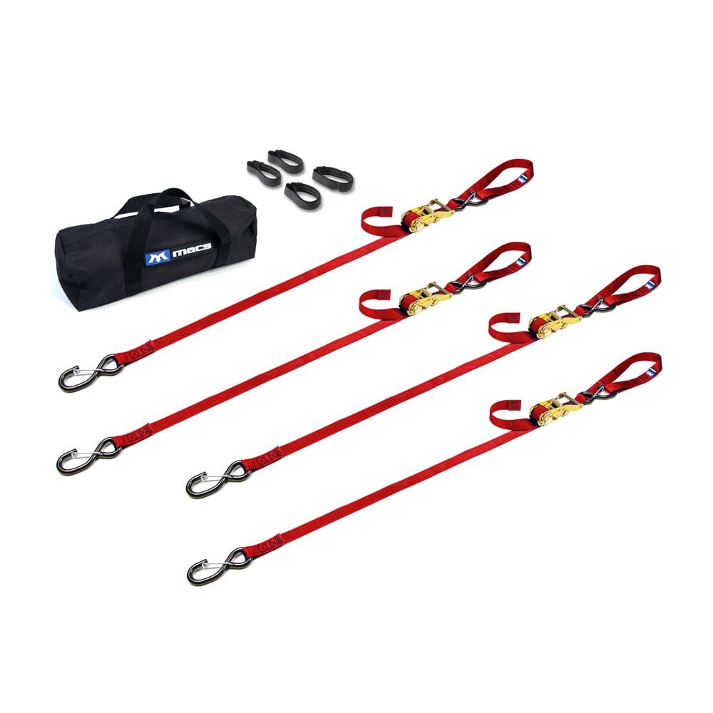 Mac's Tie Downs 1" Motorcycle Ratchet Tie-Down Pack with Integrated Soft Loops S-Hooks And Keepers