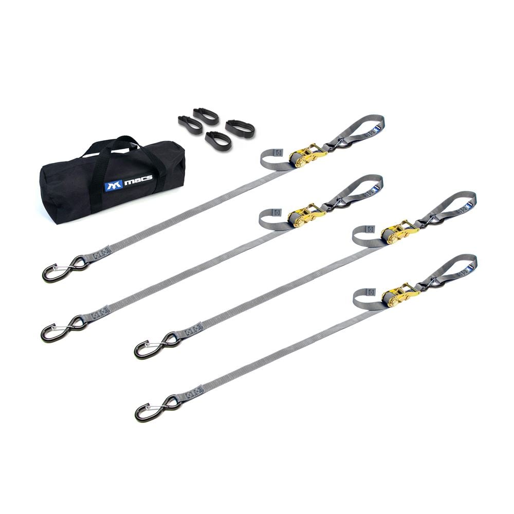 Mac's Tie Downs 1" Motorcycle Ratchet Tie-Down Pack with Integrated Soft Loops S-Hooks And Keepers