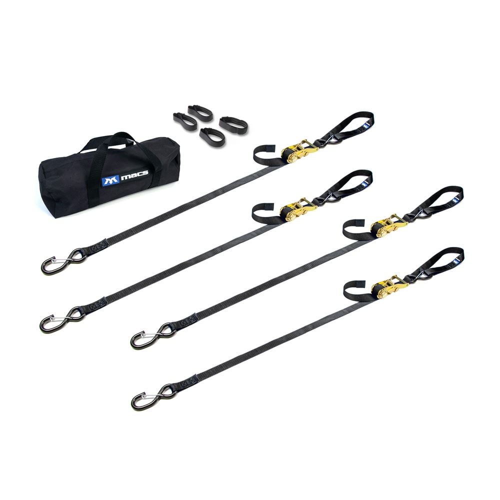 Mac's Tie Downs 1" Motorcycle Ratchet Tie-Down Pack with Integrated Soft Loops S-Hooks And Keepers