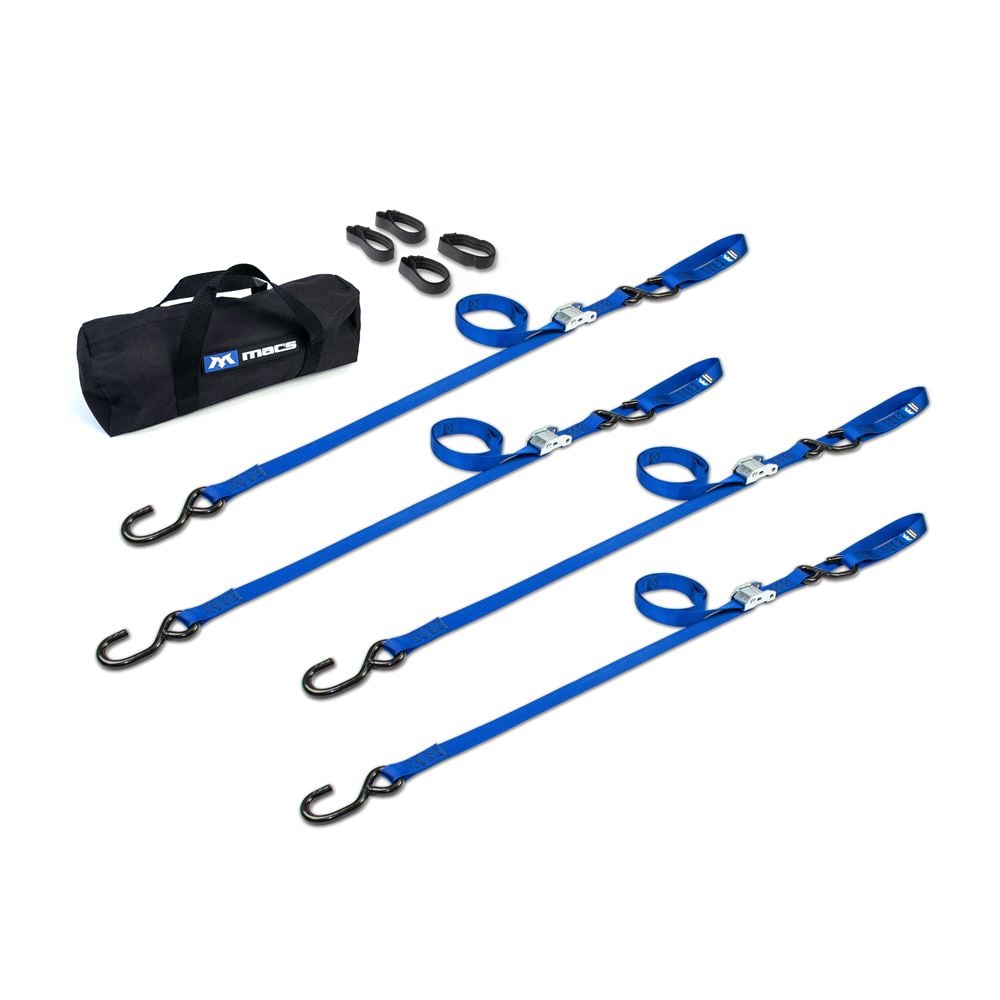 Mac's Tie Downs Motorcycle Cam Tie-Down Pack with Integrated Soft Loops S-Hooks