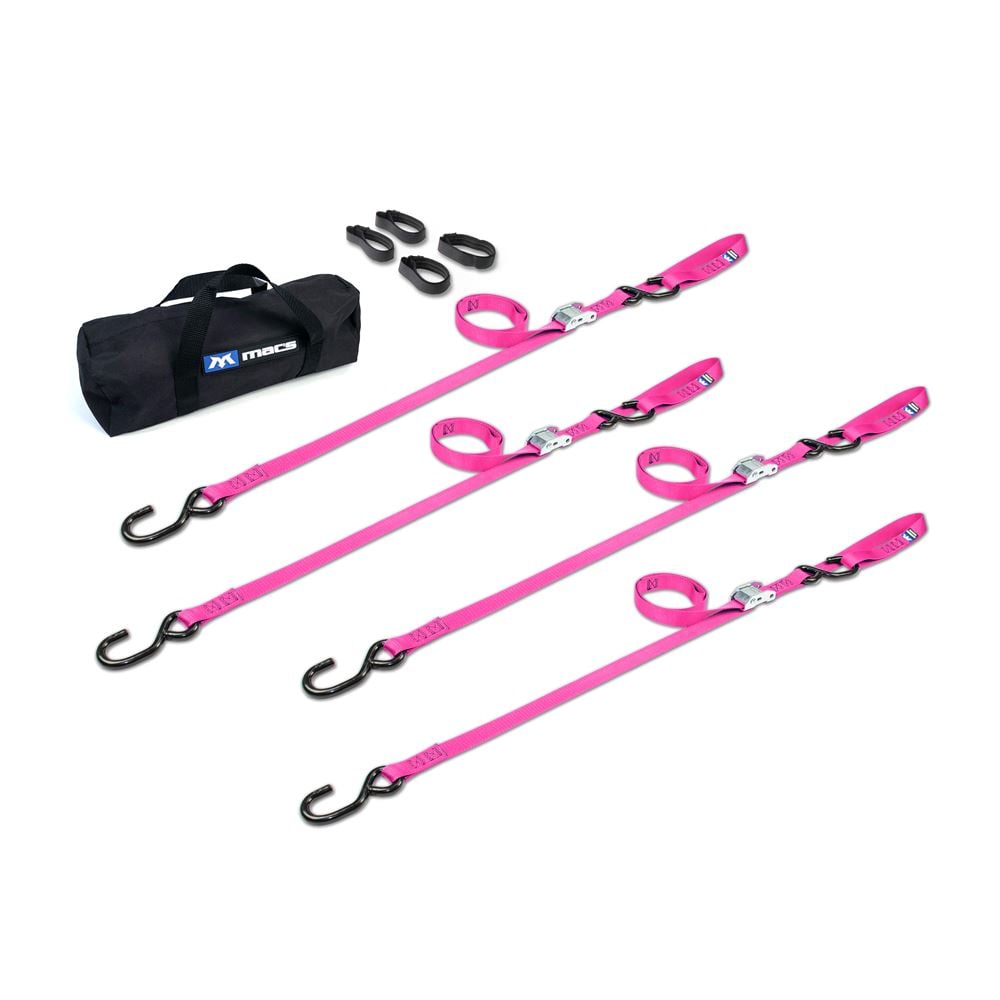 Mac's Tie Downs Motorcycle Cam Tie-Down Pack with Integrated Soft Loops S-Hooks