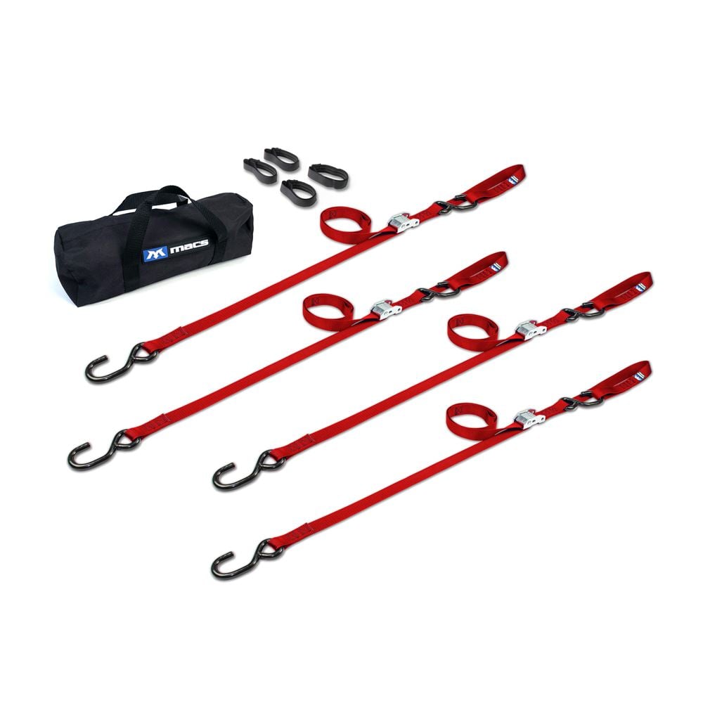 Mac's Tie Downs Motorcycle Cam Tie-Down Pack with Integrated Soft Loops S-Hooks
