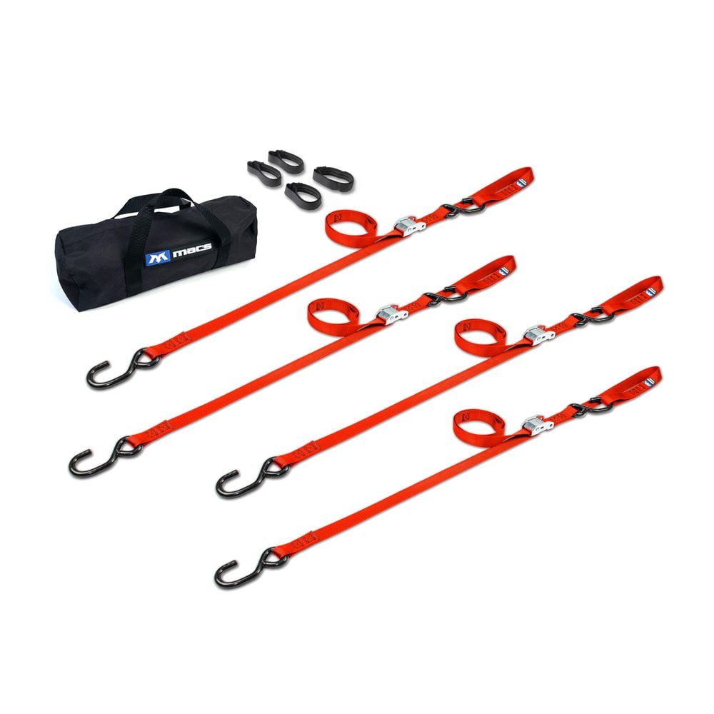 Mac's Tie Downs Motorcycle Cam Tie-Down Pack with Integrated Soft Loops S-Hooks