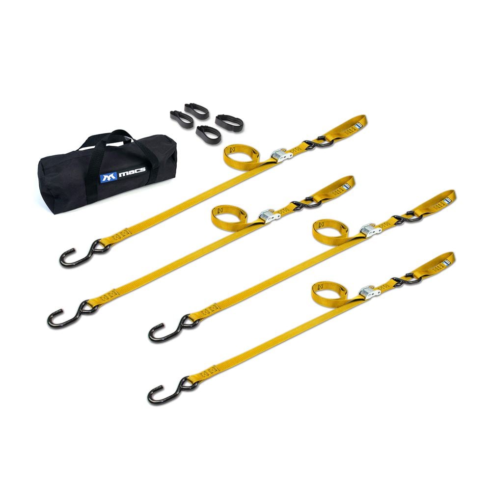 Mac's Tie Downs Motorcycle Cam Tie-Down Pack with Integrated Soft Loops S-Hooks