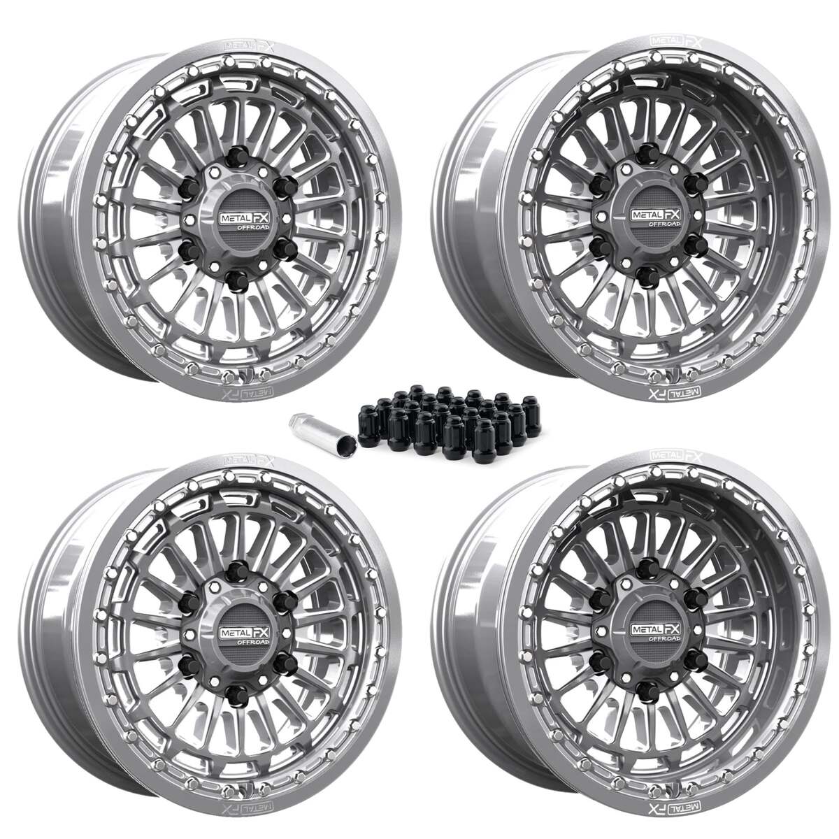 MetalFX Delta 6R UTV Beadlock Wheel Kit - Gunmetal Contrasta Cut