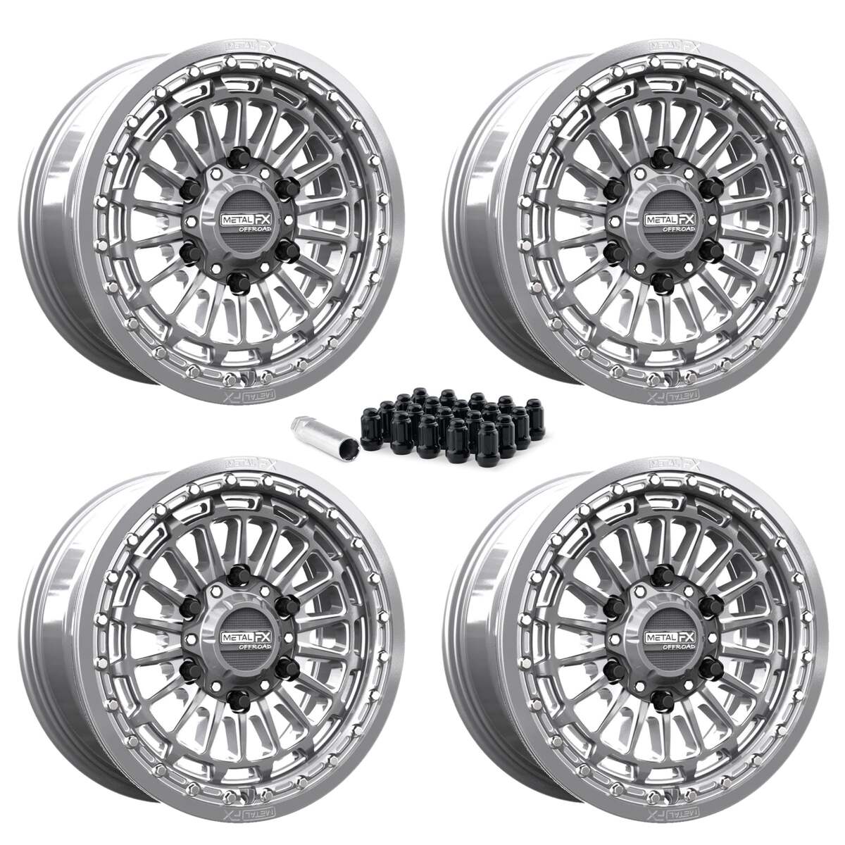 MetalFX Delta 6R UTV Beadlock Wheel Kit - Gunmetal Contrasta Cut