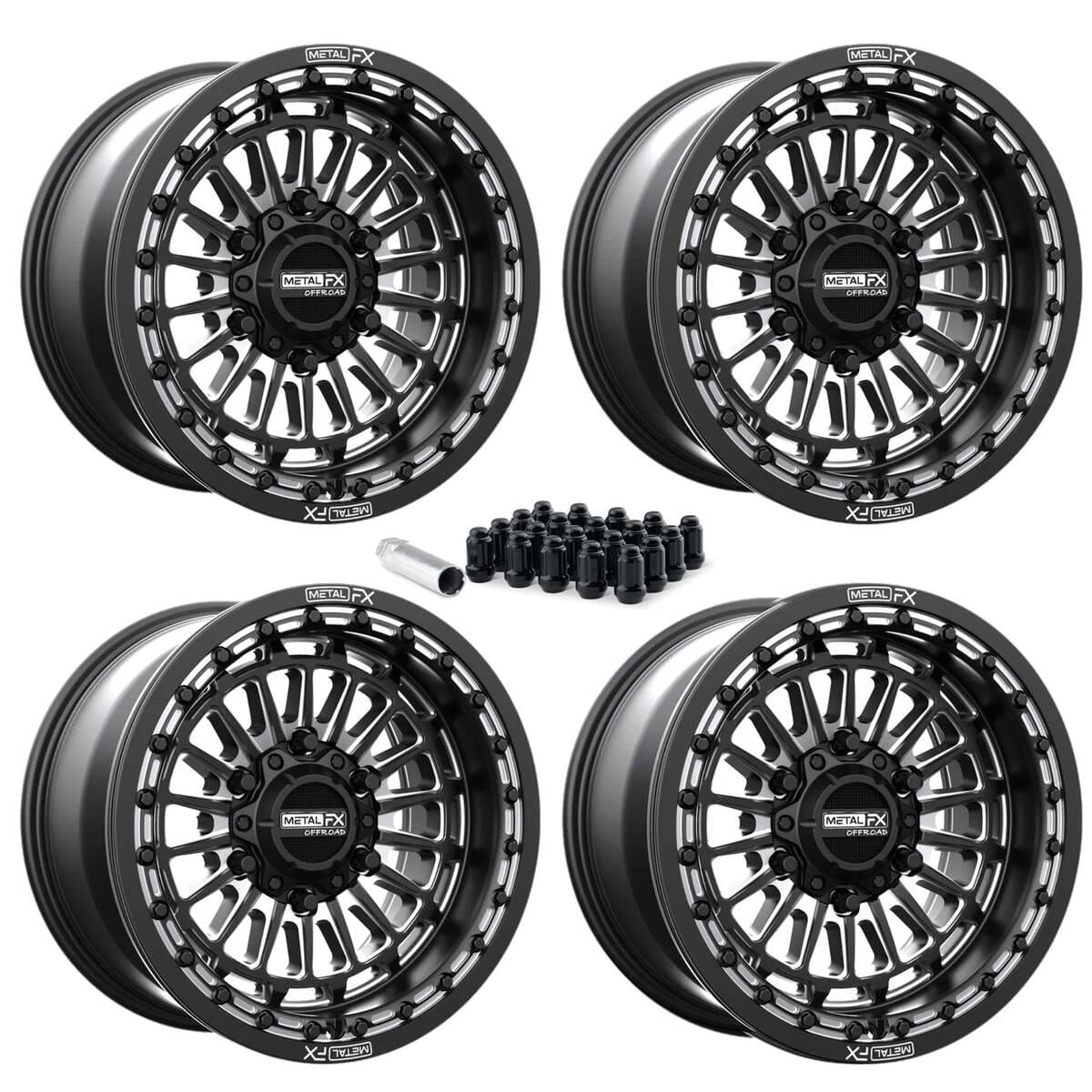 MetalFX Delta 6R UTV Beadlock Wheel Kit - Satin Black Contrast Cut