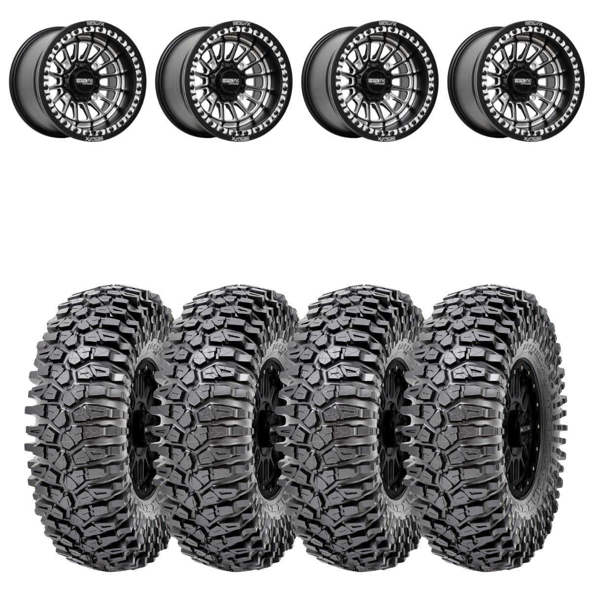 MetalFX Delta Matte Black Contrast Cut Beadlock & Maxxis Roxxzilla Radial Wheel & Tire Kit