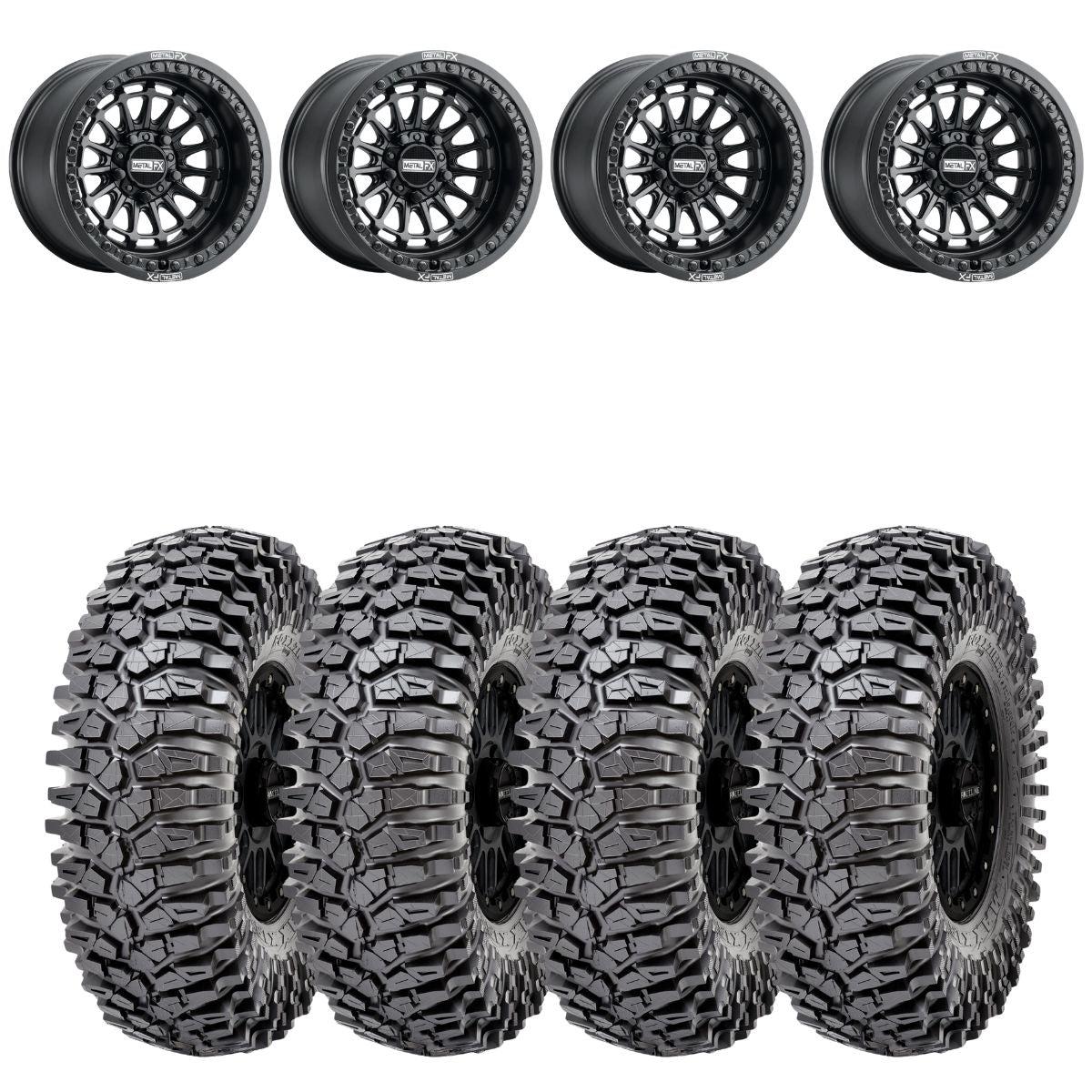 MetalFX Delta R Black Beadlock & Maxxis Roxxzilla Radial Wheel & Tire Kit