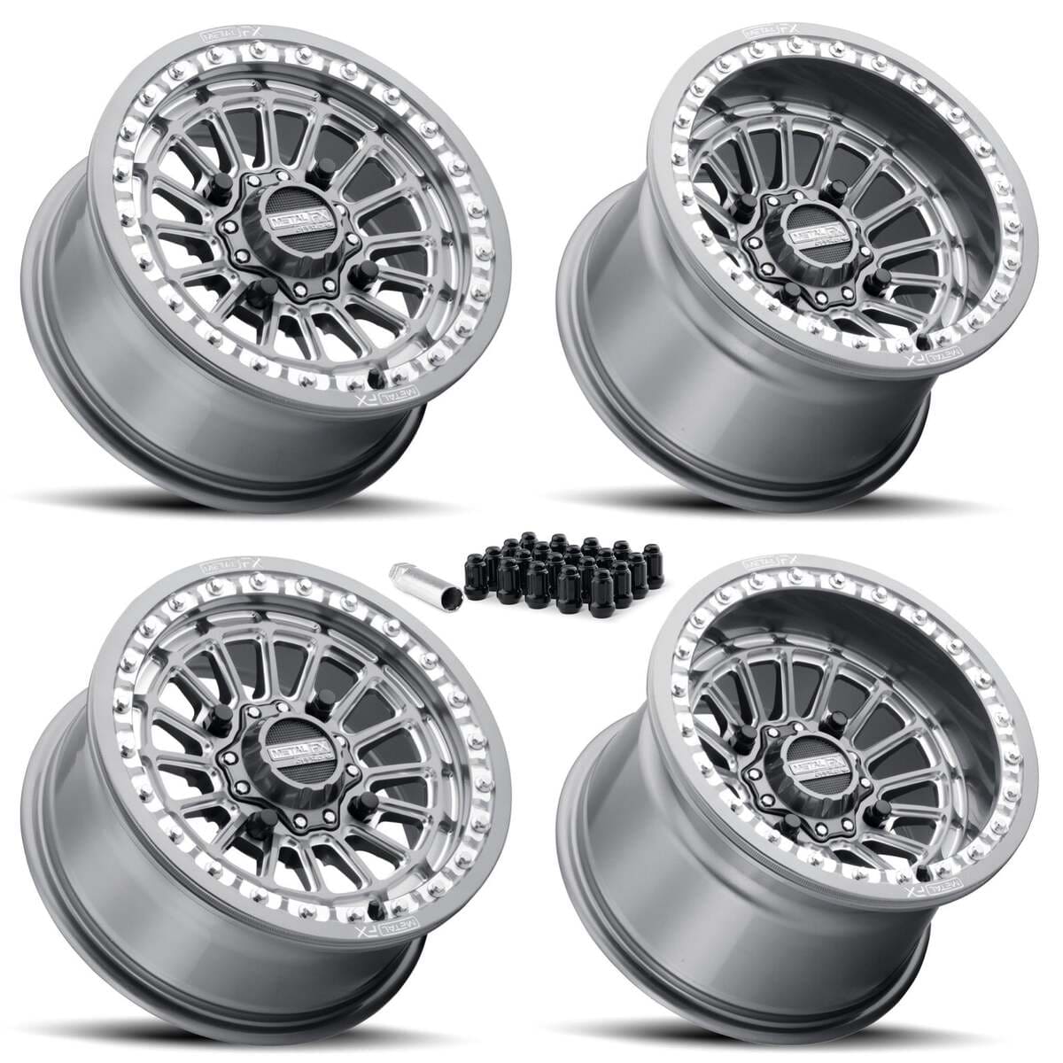 MetalFX Delta UTV Beadlock Wheel Kit - Gunmetal Contrast Cut