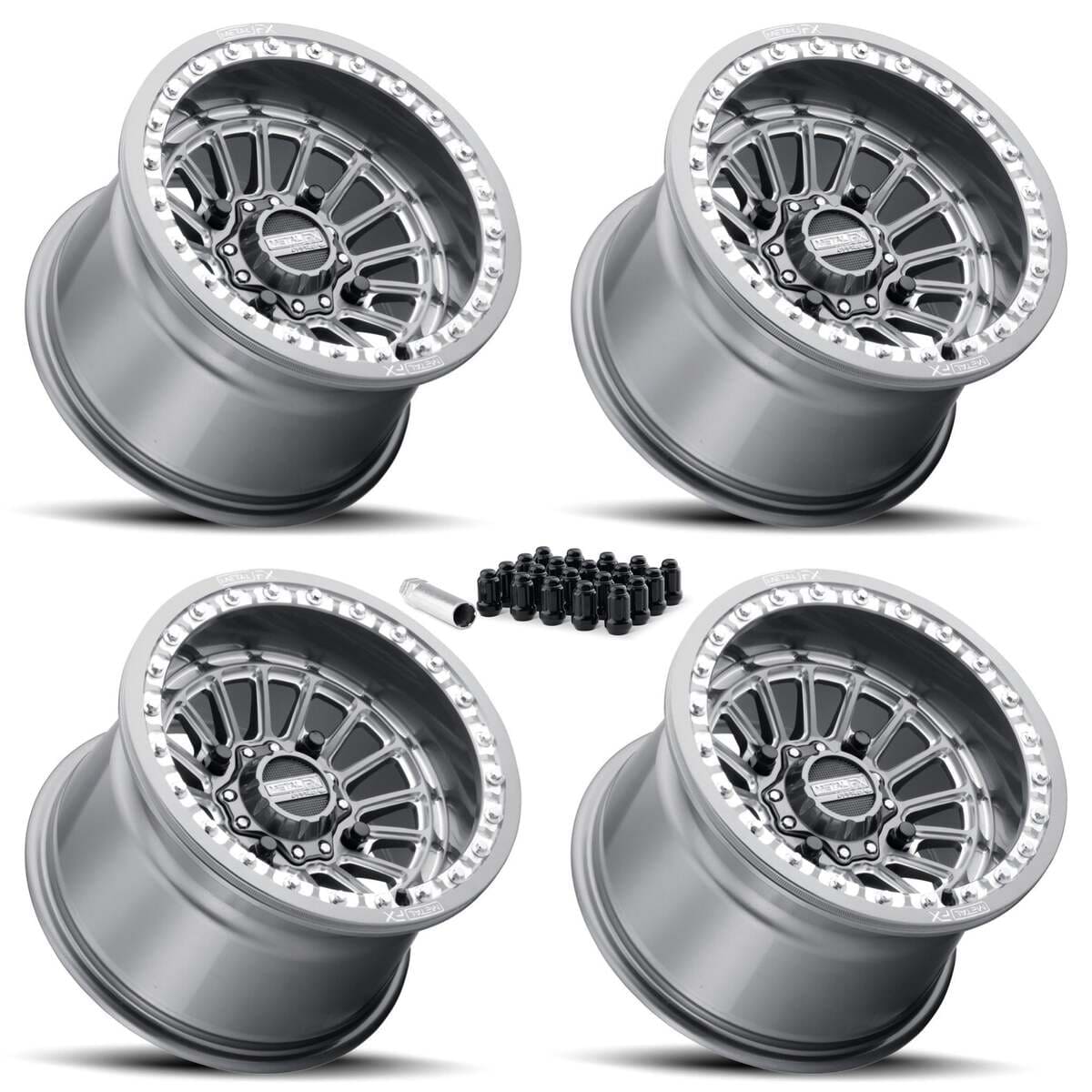 MetalFX Delta UTV Beadlock Wheel Kit - Gunmetal Contrast Cut