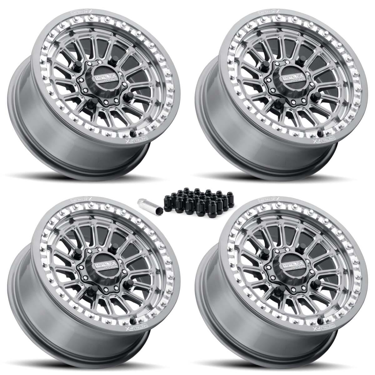MetalFX Delta UTV Beadlock Wheel Kit - Gunmetal Contrast Cut