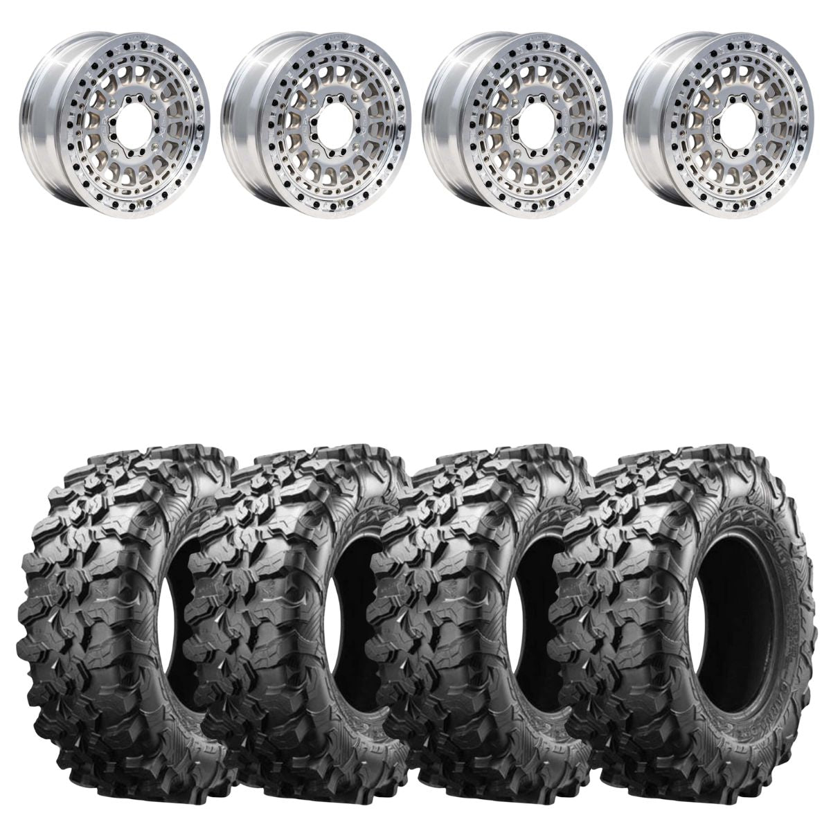 MetalFX OffRoad Hitman 15x6 Raw Beadlock & Maxxis Carnivore Radial Wheel & Tire Kit