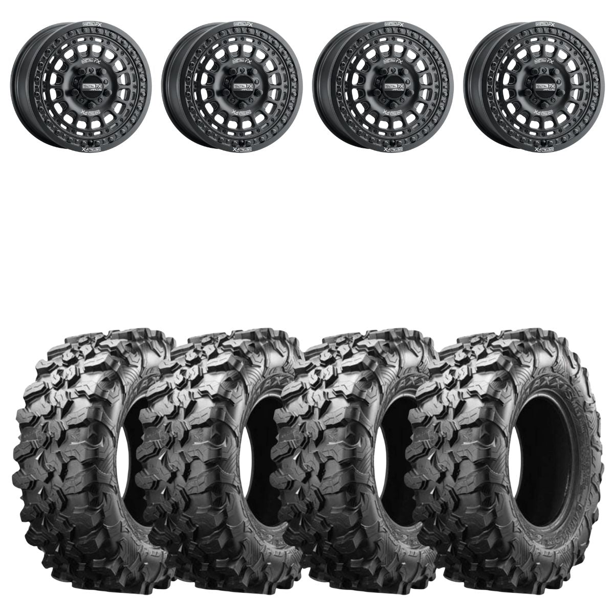MetalFX OffRoad Hitman R Black Beadlock & Maxxis Carnivore Radial Wheel & Tire Kit