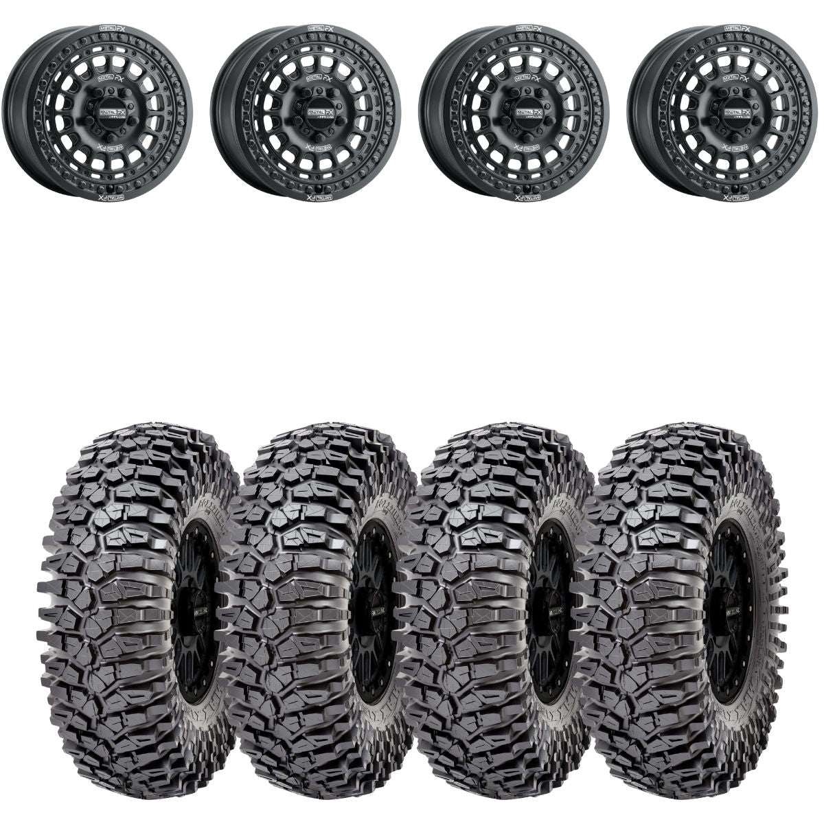 MetalFX OffRoad Hitman R Black Beadlock & Maxxis Roxxzilla Radial Wheel & Tire Kit