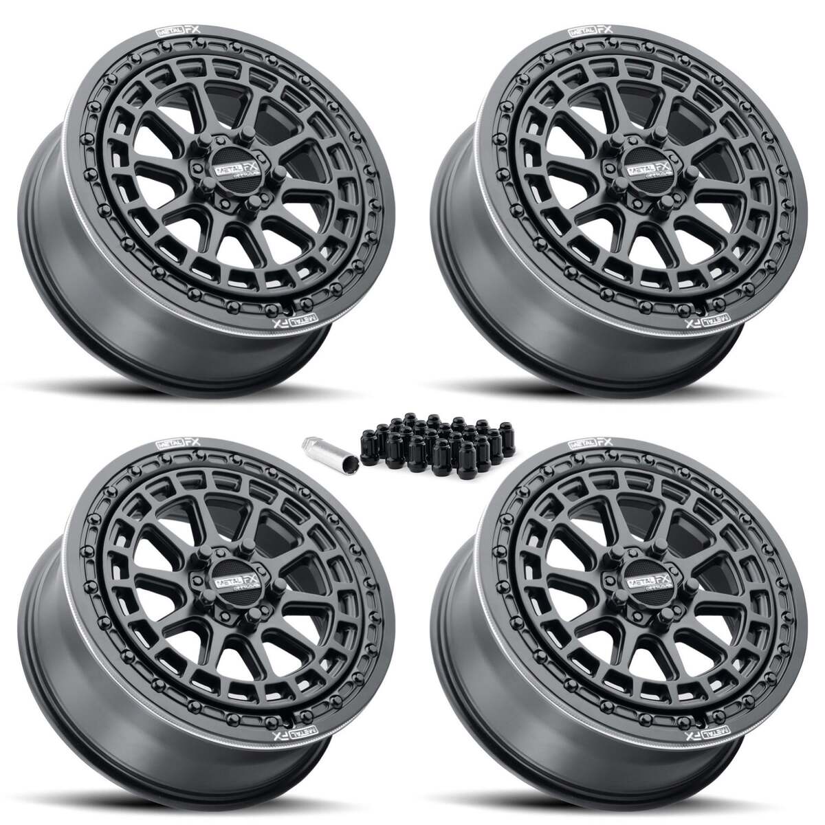 MetalFX Outlaw R UTV Beadlock 5-Lug Wheel Kit - Satin Black