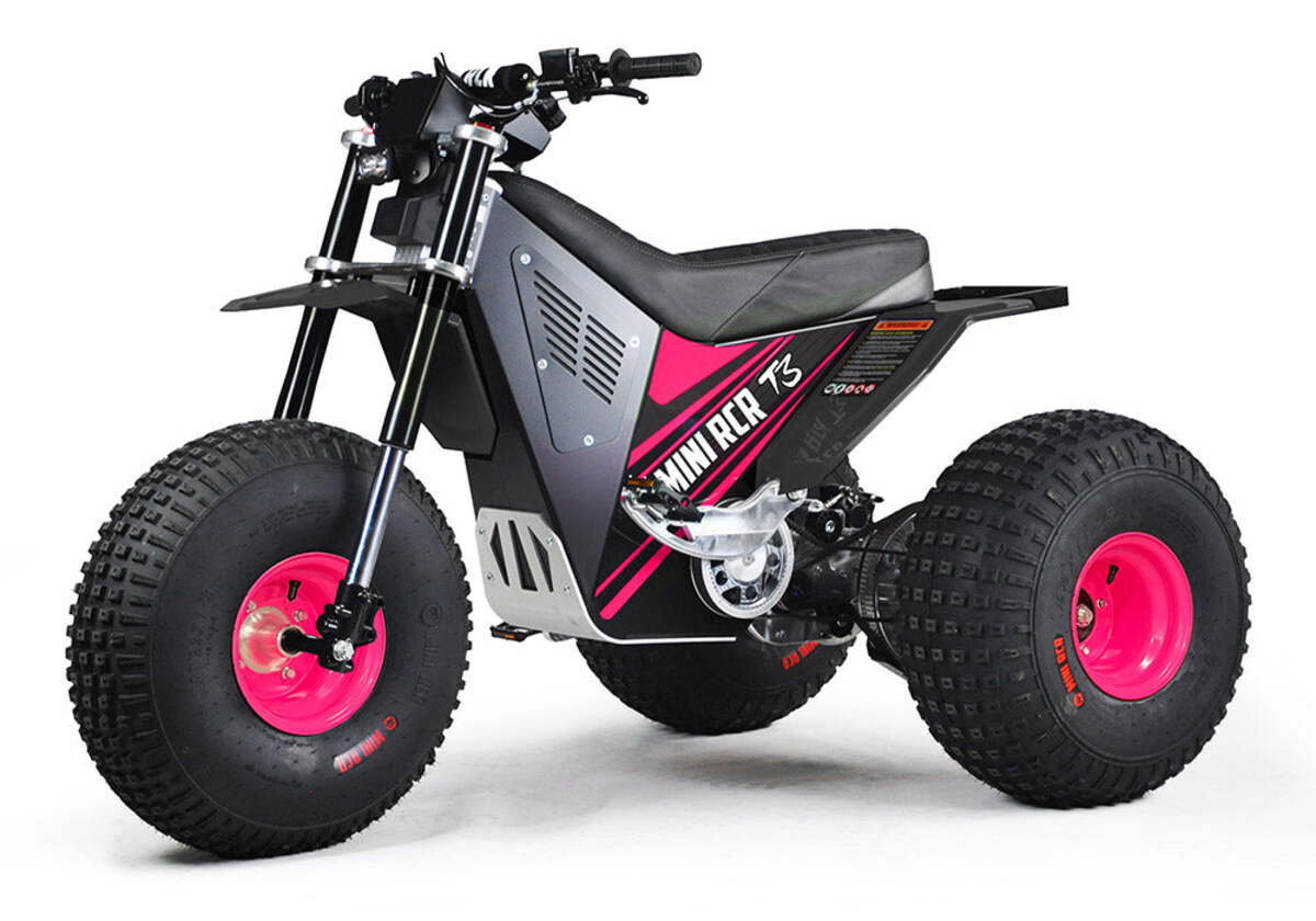 Mini RCR T3 Three Wheeler Electric Bike Pink W/ Black Carbon Fenders - Special Edition