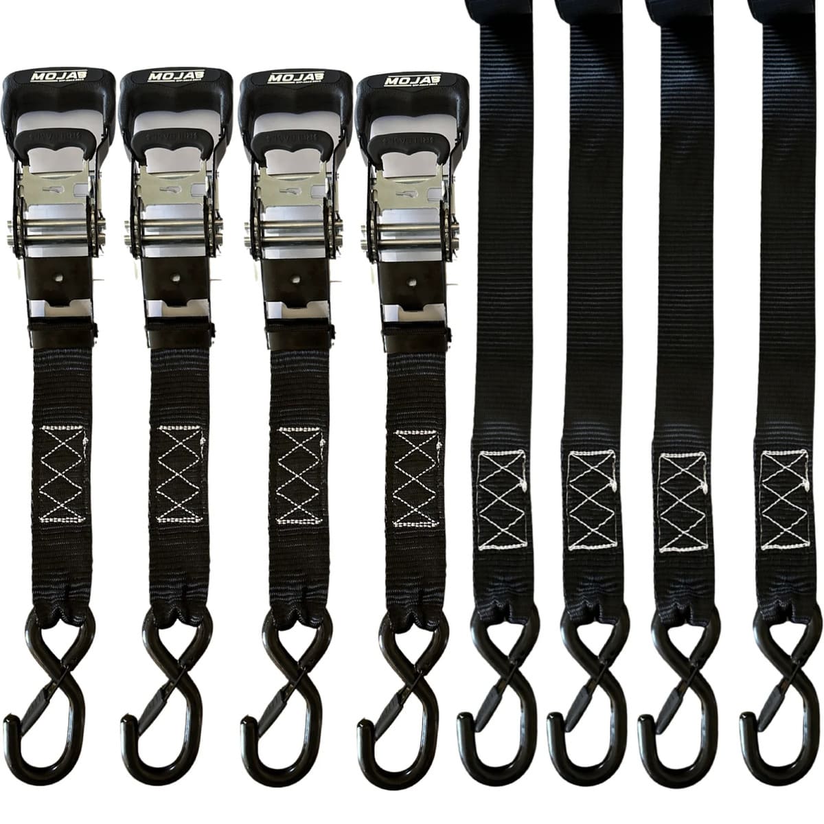 Mojab Off-Road 1.6" x 15' Ratchet Closed Hook Pack of 4 Tie-Down Set