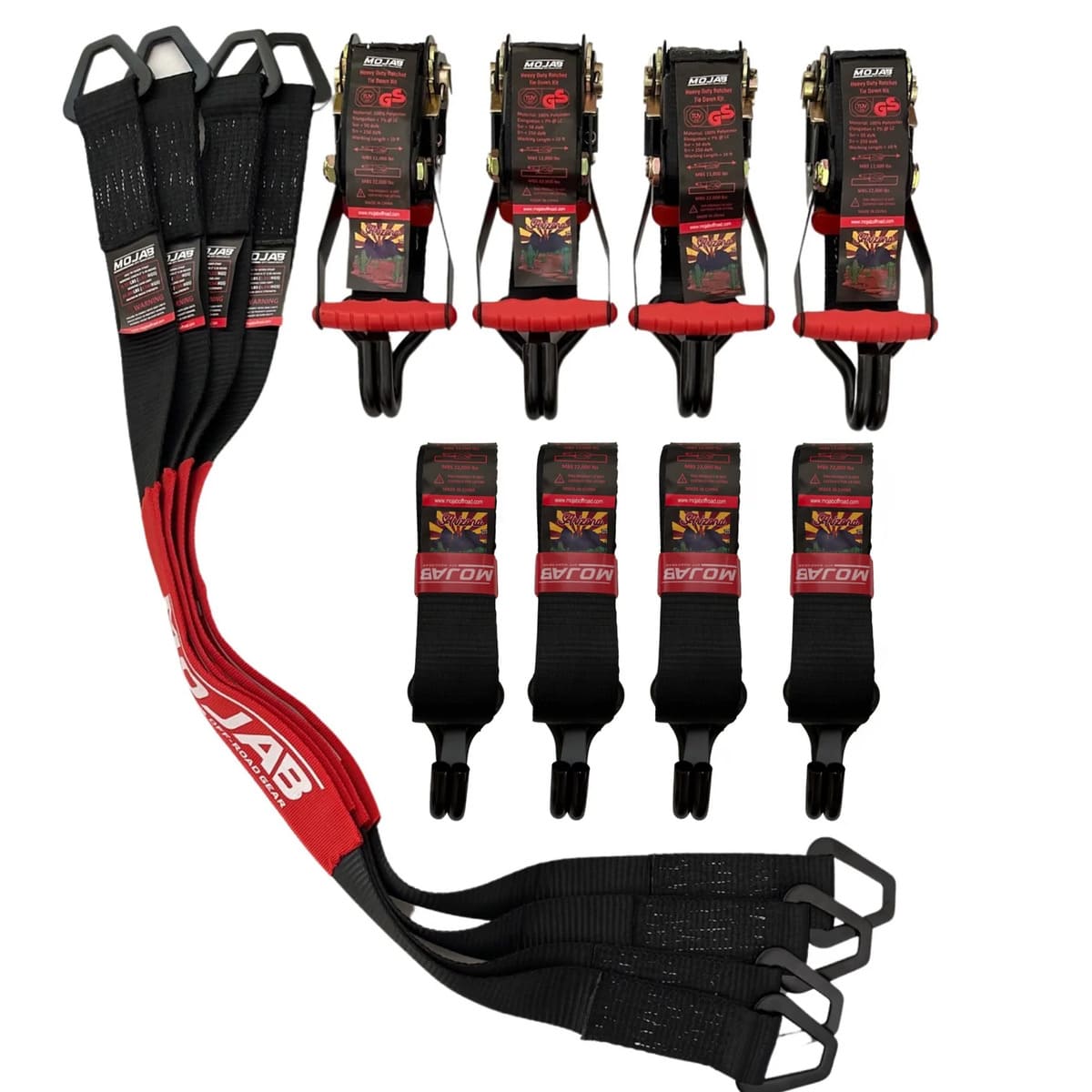 Mojab Off-Road 2" x 39" Axle & 2" x 10' Ratchet Closed Hook Pack of 4 Tie-Down Set