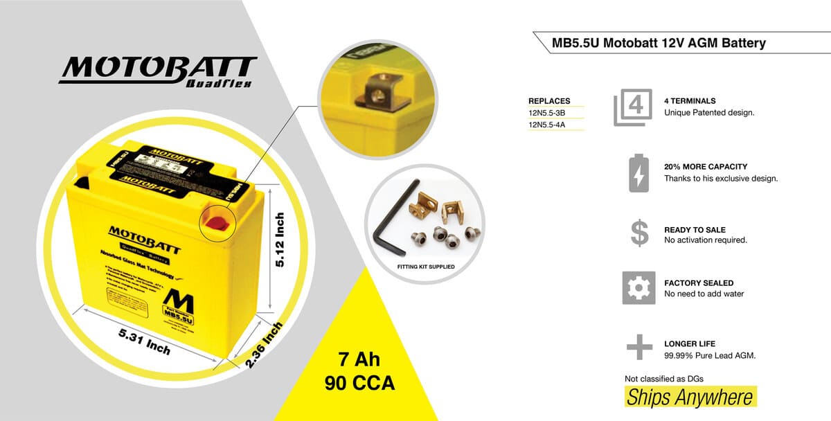 Motobatt 12V AGM Battery - MB5.5U
