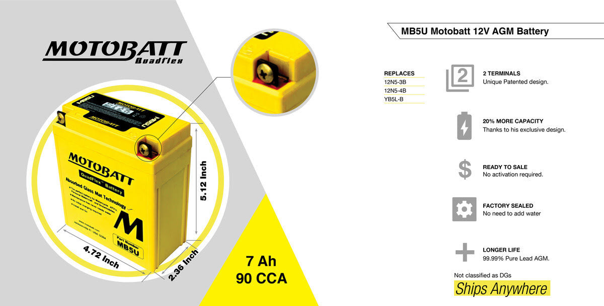 Motobatt 12V AGM Battery - MB5U