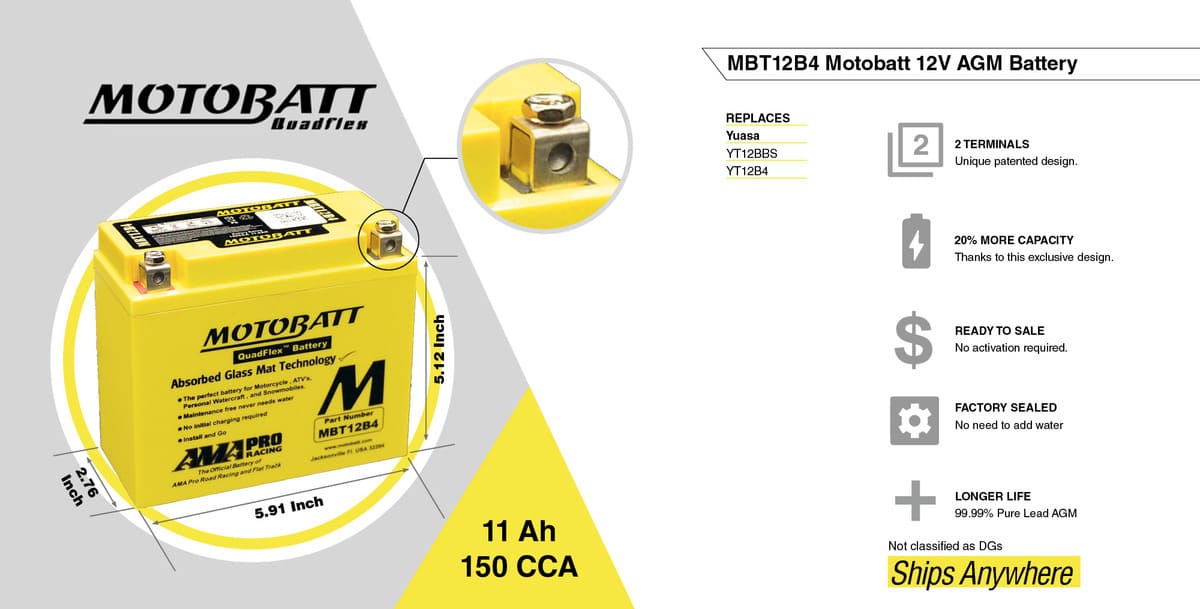 Motobatt 12V AGM Battery - MBT12B4