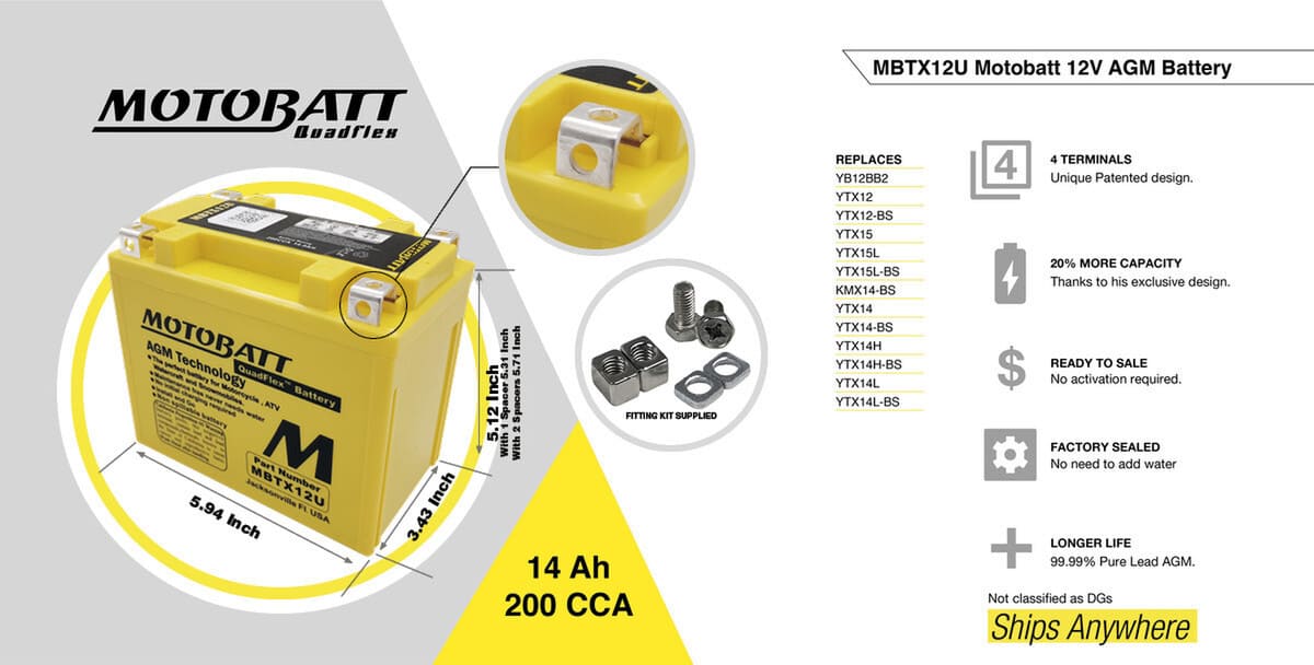 Motobatt 12V AGM Battery - MBTX12U