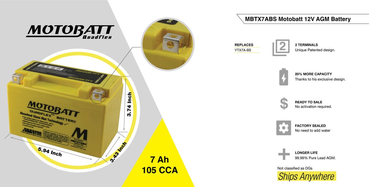 Motobatt 12V AGM Battery - MBTX7ABS