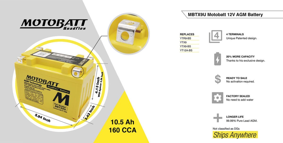 Motobatt 12V AGM Battery - MBTX9U