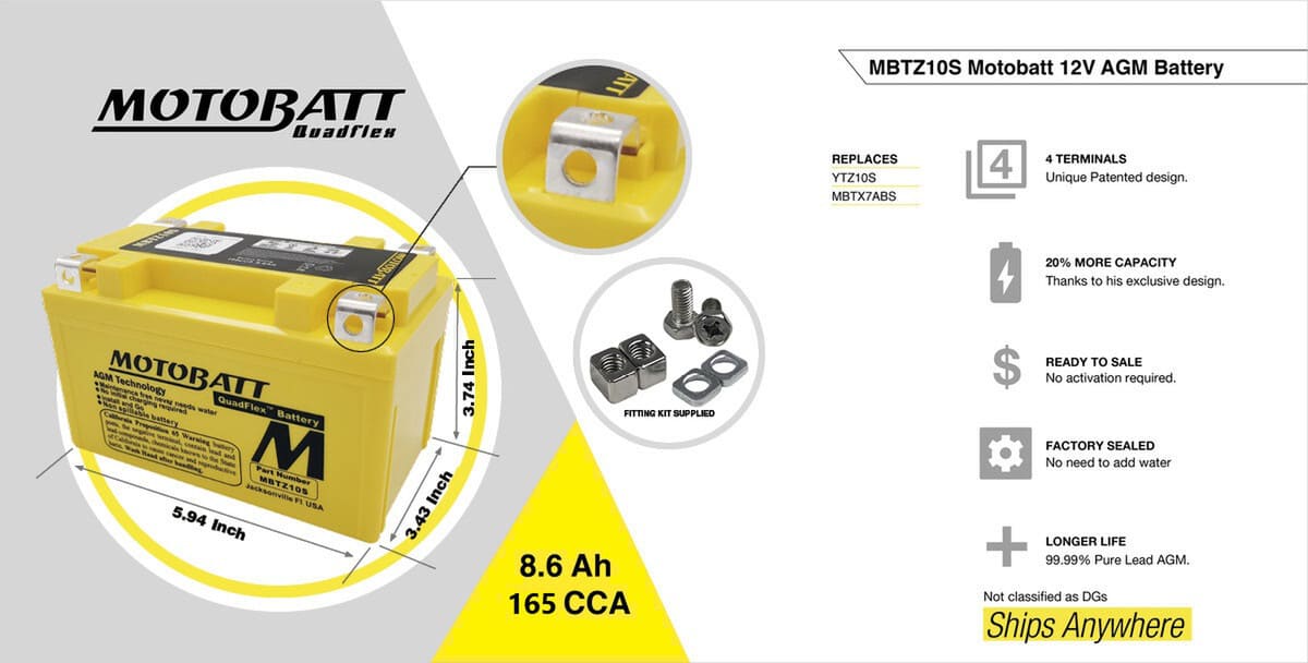 Motobatt 12V AGM Battery - MBTZ10S