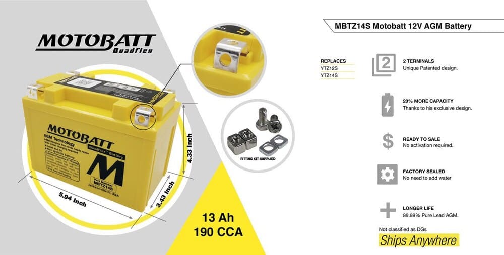 Motobatt 12V AGM Battery - MBTZ14S