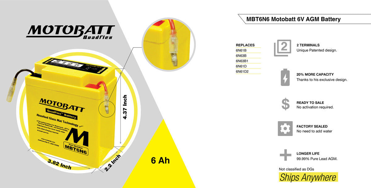 Motobatt 6V AGM Battery - MBT6N6