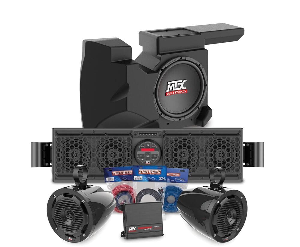 MTX Audio Polaris RZR 900/XP 1000 Bluetooth Overhead Audio Sound Bar 2-Channel Amplifier 2 Cage Mounted Speakers & Amplified Subwoofer