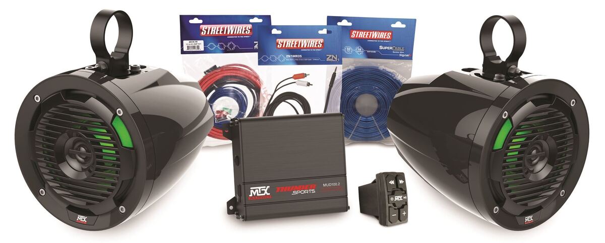 MTX Audio Universal Bluetooth Switch Audio Package w/Amplifier & 2 Roll Cage Speakers
