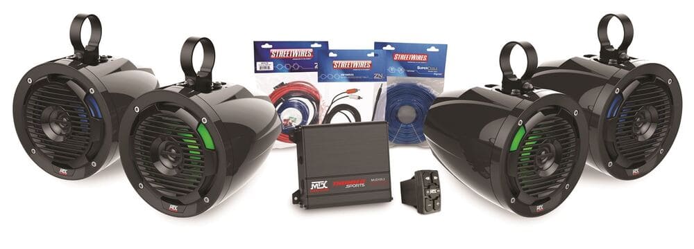 MTX Audio Universal Bluetooth Switch Audio Package with Amplifier & 4 Roll Cage Speakers