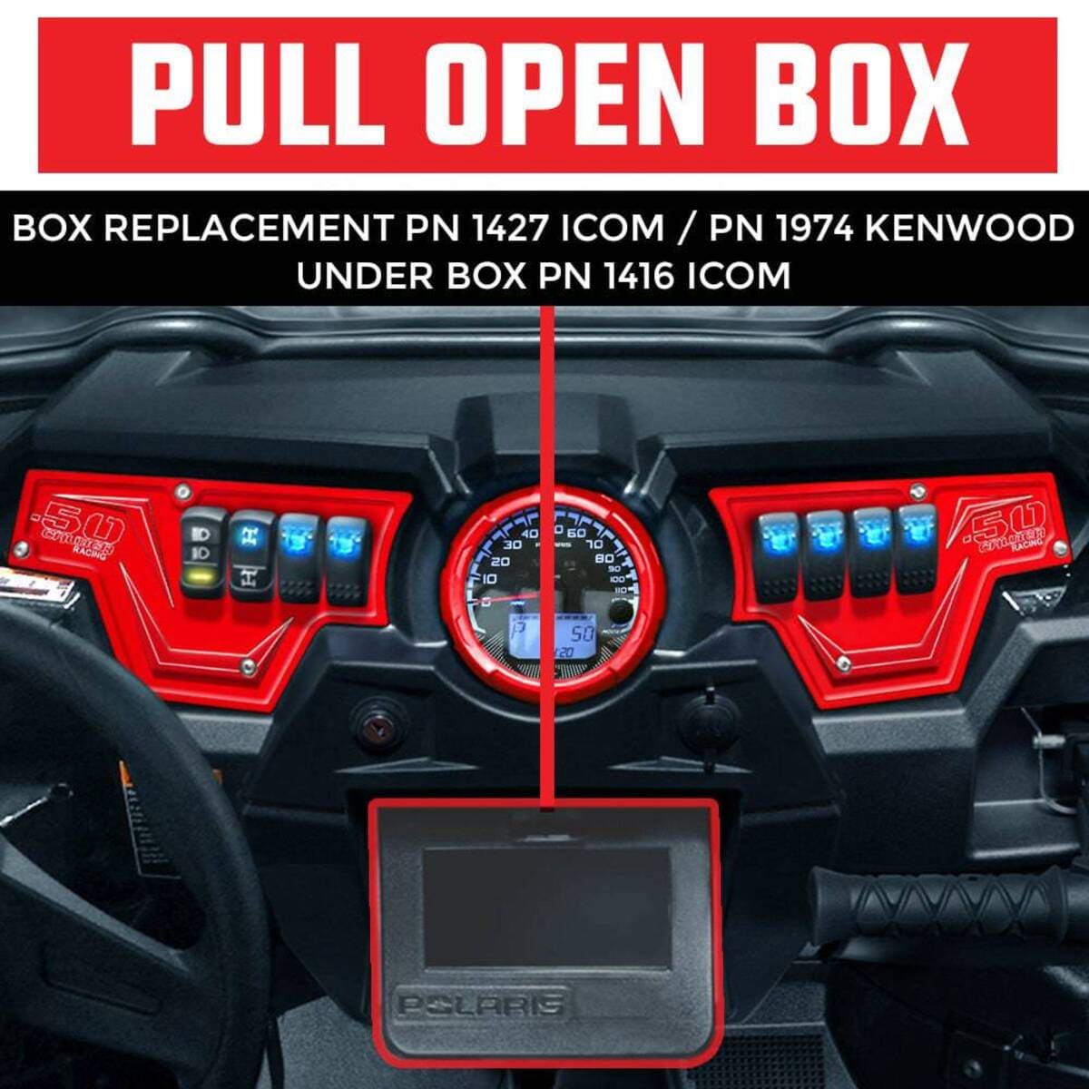 PCI Race Radios Polaris RZR Pull Open Box Replacement Radio & Intercom Bracket
