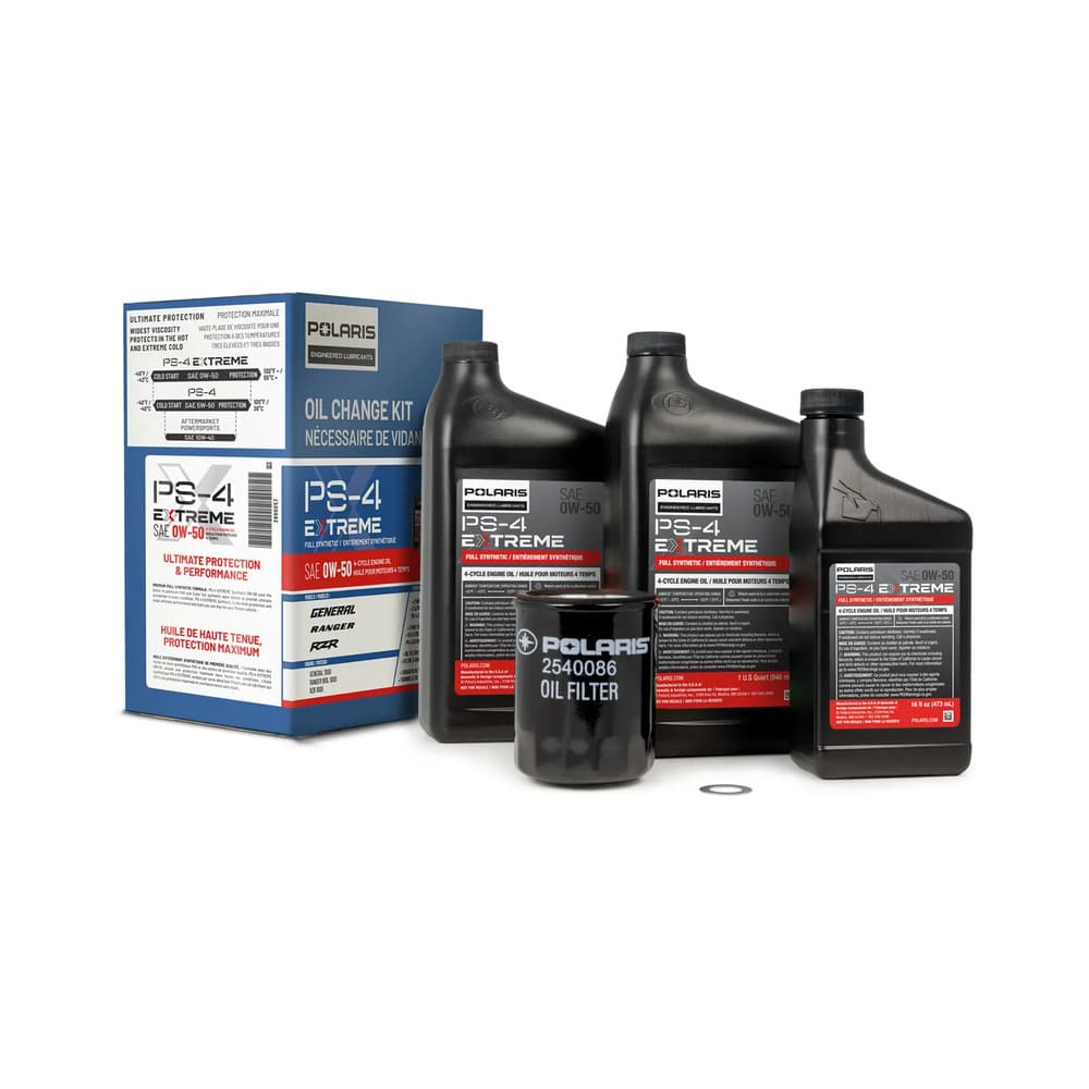 Polaris Full Synthetic Oil Change Kit - 2.5 QTS Of PS-4 Extreme 0W-50 Engine Oil & 1 Oil Filter & Crush Washer