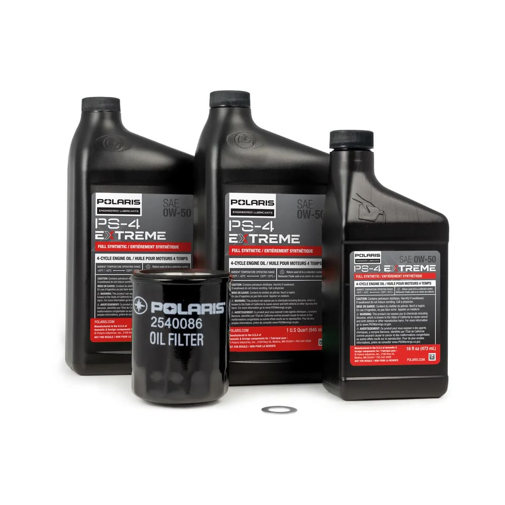 Polaris Full Synthetic Oil Change Kit - 2.5 QTS Of PS-4 Extreme 0W-50 Engine Oil & 1 Oil Filter & Crush Washer