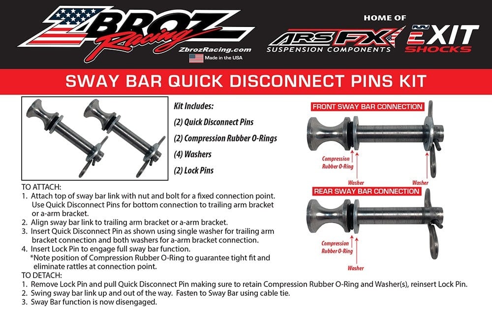 Zbroz Sway Bar Quick Disconnect Pull Pins for RZR XP 1000 / RZR XP 4 1000 Anti Sway Bar Kit