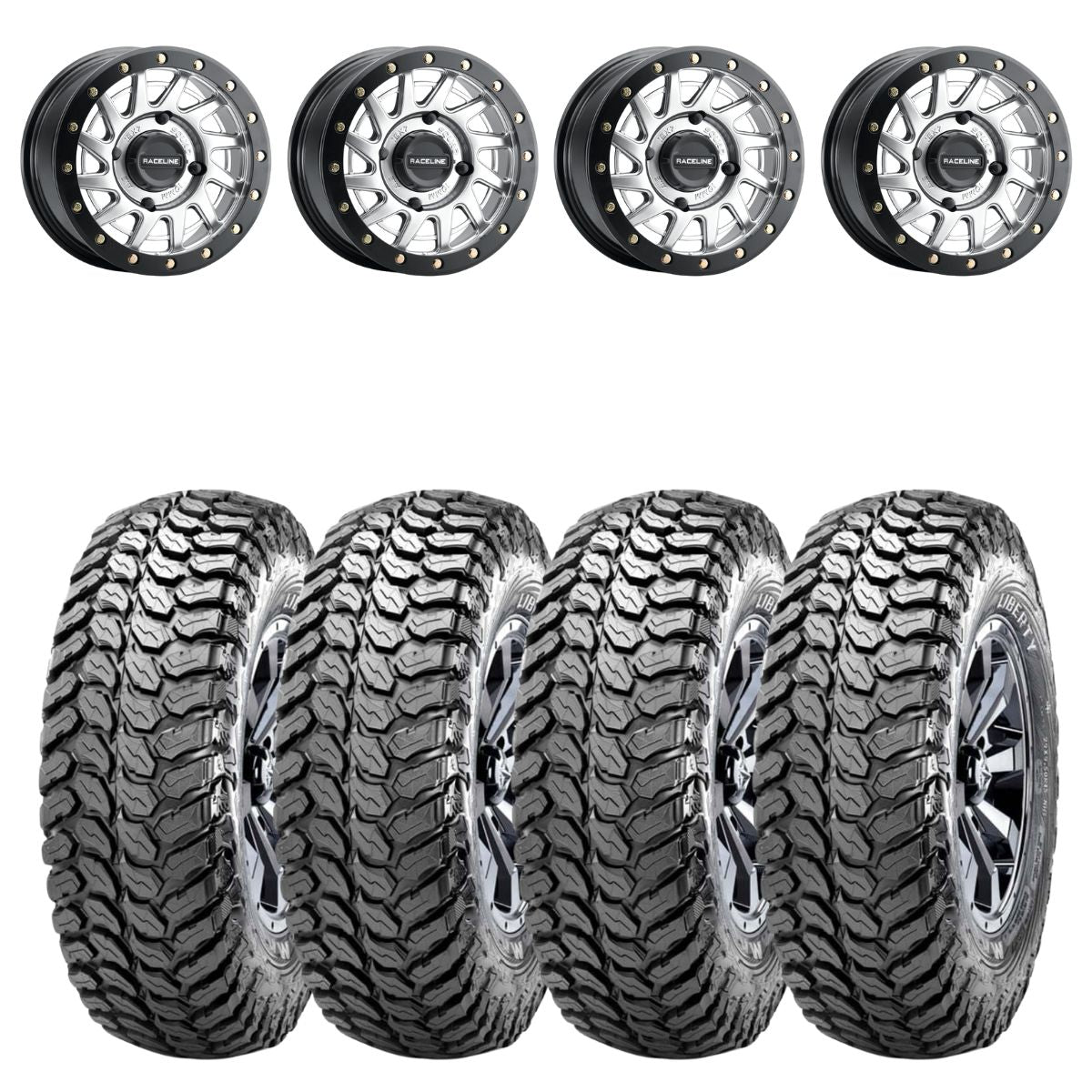 Raceline A12 Hyper Silver Squad Beadlock & Maxxis Liberty Performance Off Road Wheel & Tire Kit
