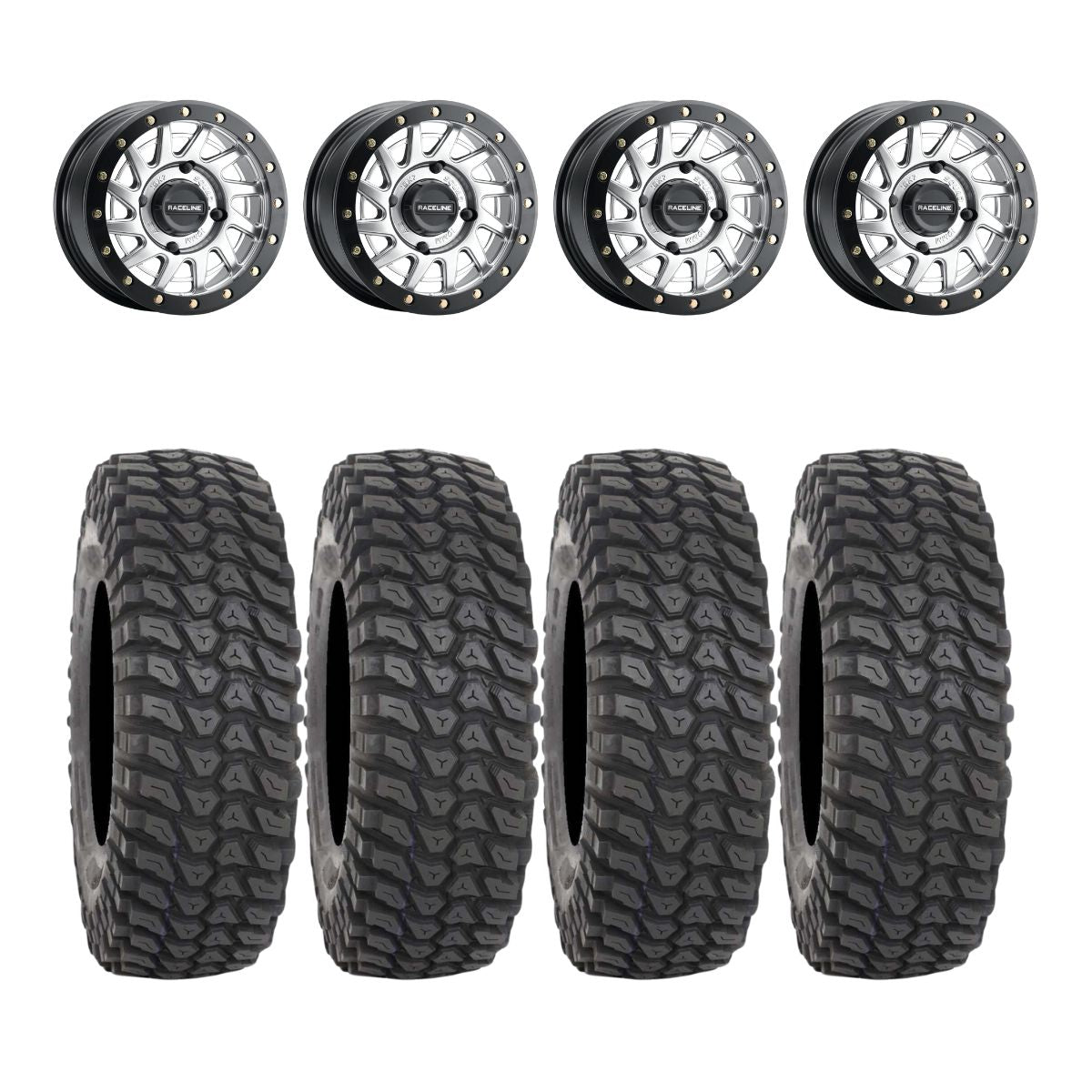 Raceline A12 Squad Beadlock - Hyper Silver & System 3 XCR350 Radial UTV Wheel & Tire Kit