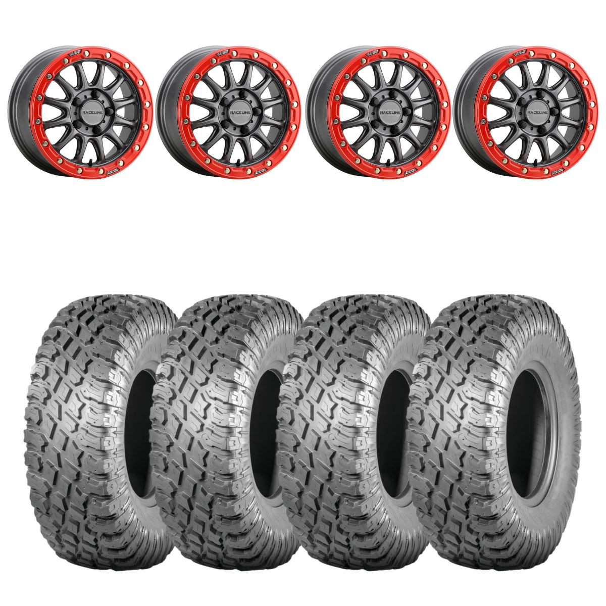 Raceline Gunmetal/Red A14GR Alpha 5 Lug BeadLock & Atturo Trail Blade X/T Wheel & Tire Kit