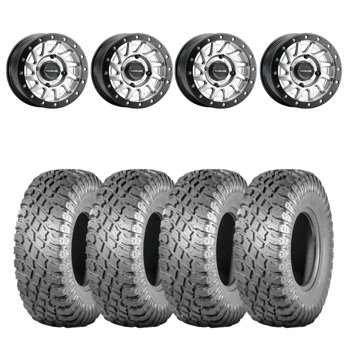 Raceline Hyper Silver A12 Squad Beadlock & Atturo Trail Blade X/T Wheel & Tire Kit