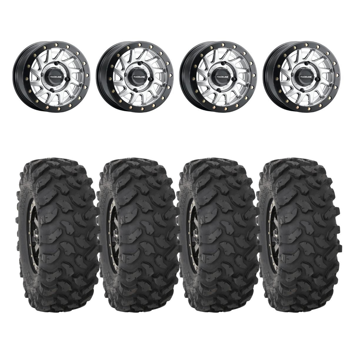 Raceline Hyper Silver A12 Squad Beadlock System 3 XTR370 Offroad Wheel & Tire Kit