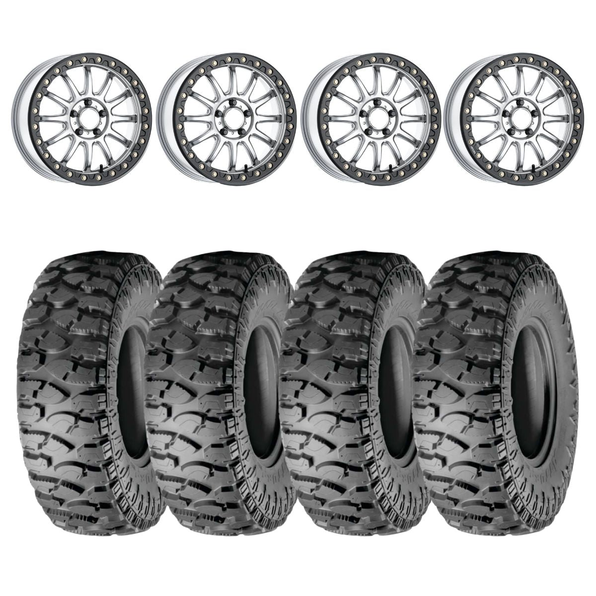 Raceline Silver/Black A14SB Alpha Beadlock & Atturo Trail Blade Boss Wheel & Tire Kit